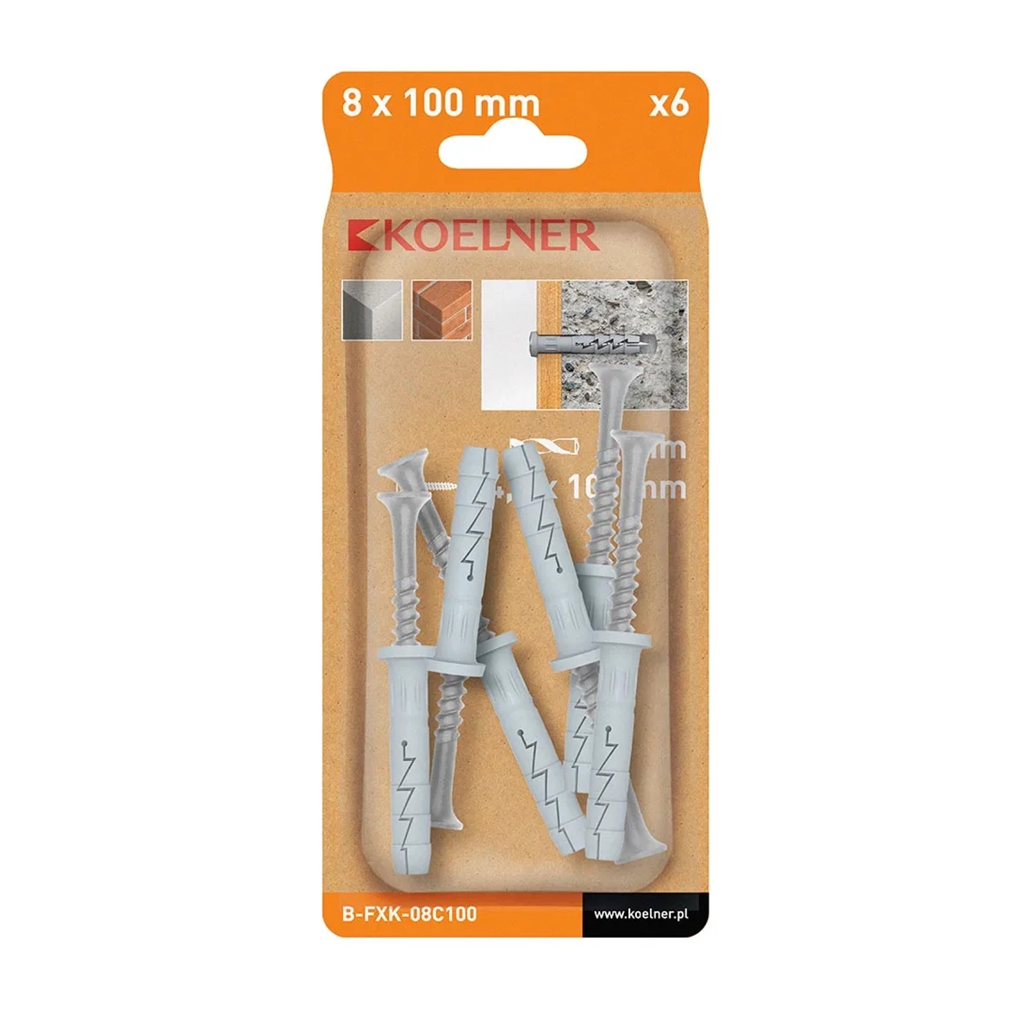 Koelner Kołek FX wbijany 8x100 mm cylinder 6 szt.