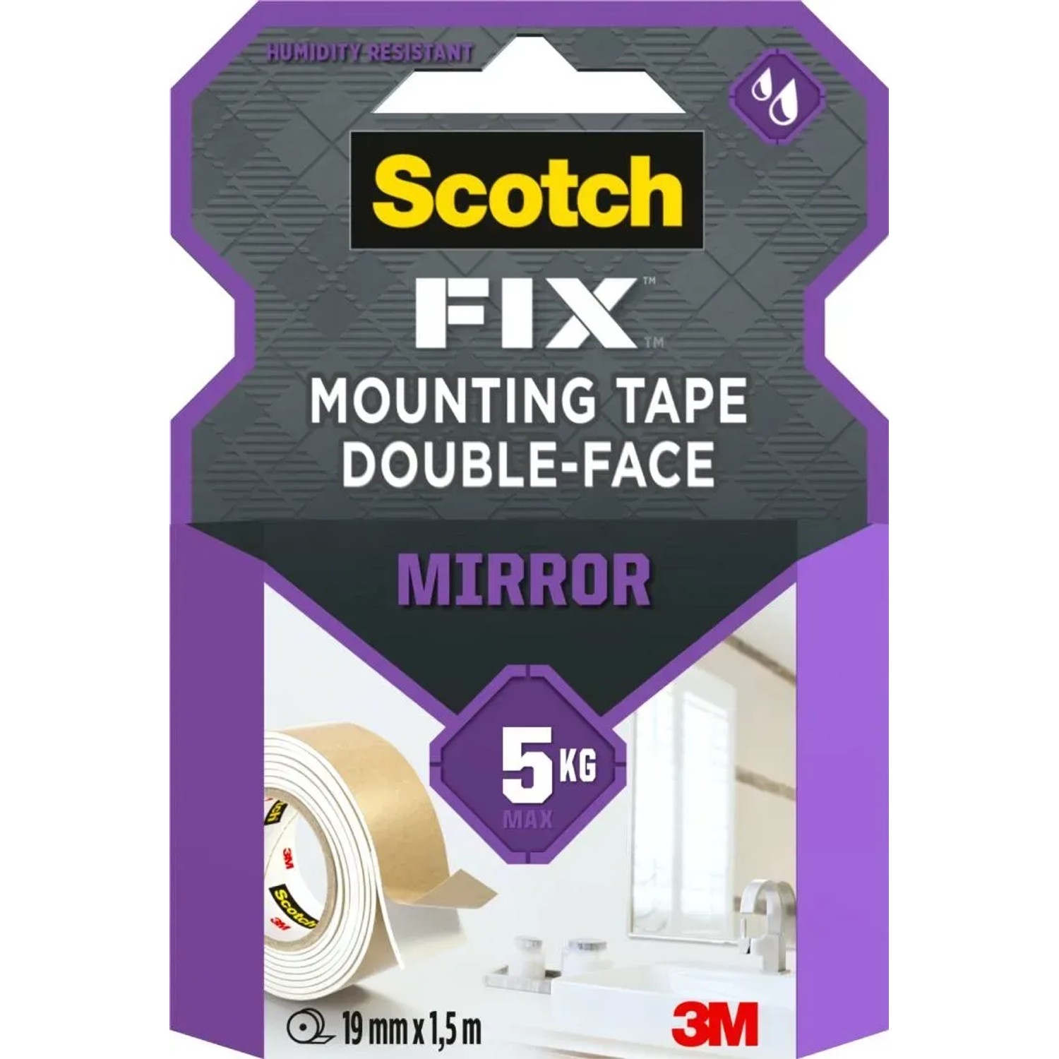 3M Scotch-Fix Dwustronna taśma montażowa do luster, 19 mm x 1,5 m - 1 rolka