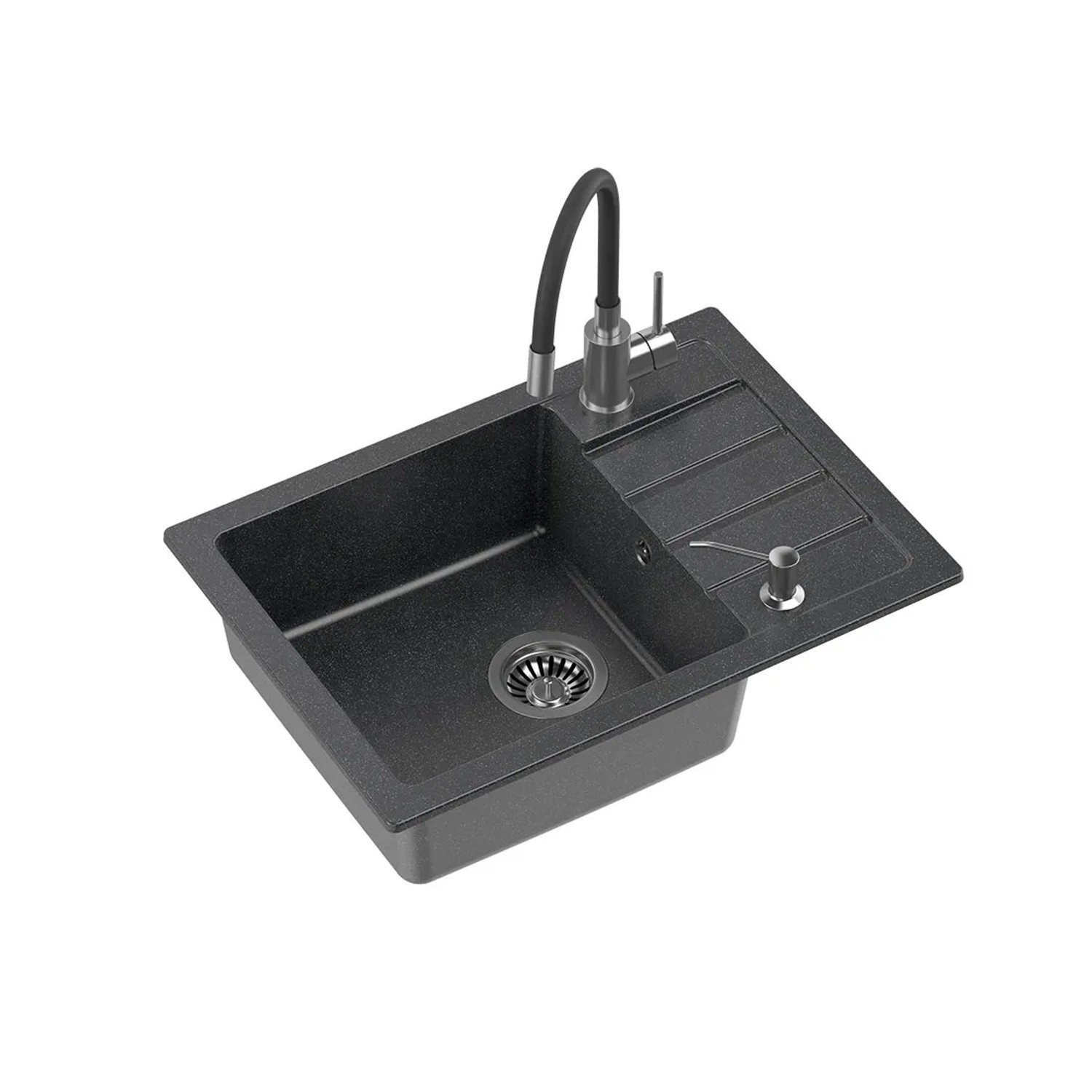 Zlewozmywak Ready Short 1-kom. z baterią i dozownikiem czarny 62x44x17,5 cm