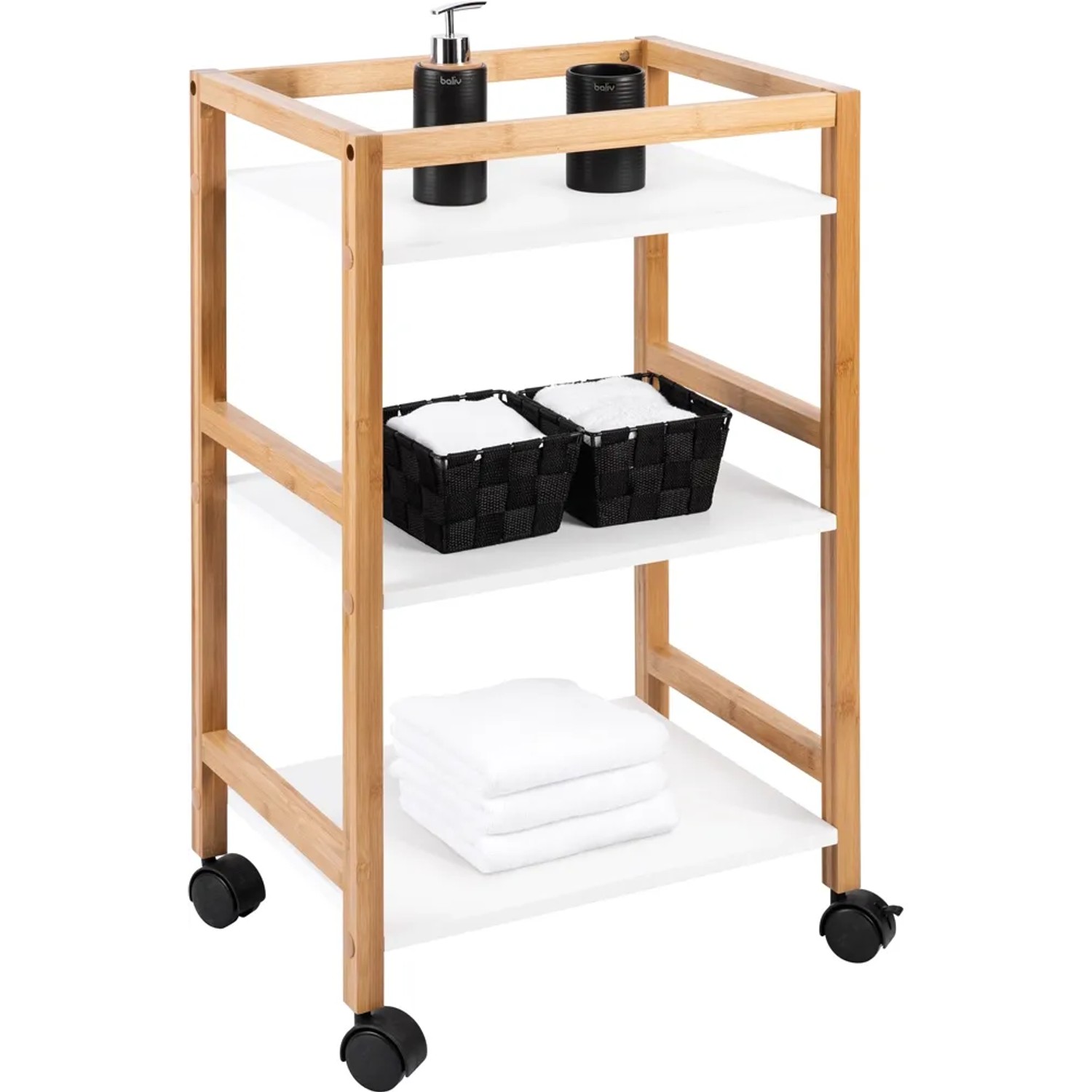 BALIV Regał łazienkowy na kółkach 3 półki 47x33x76cm