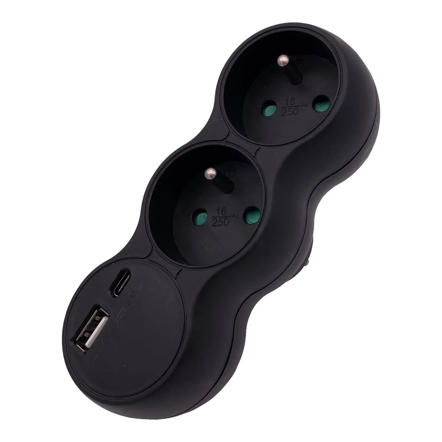 Düwi Rozgałęźnik 2 x 2P+Z USB A + C 2.4A BOOM czarny