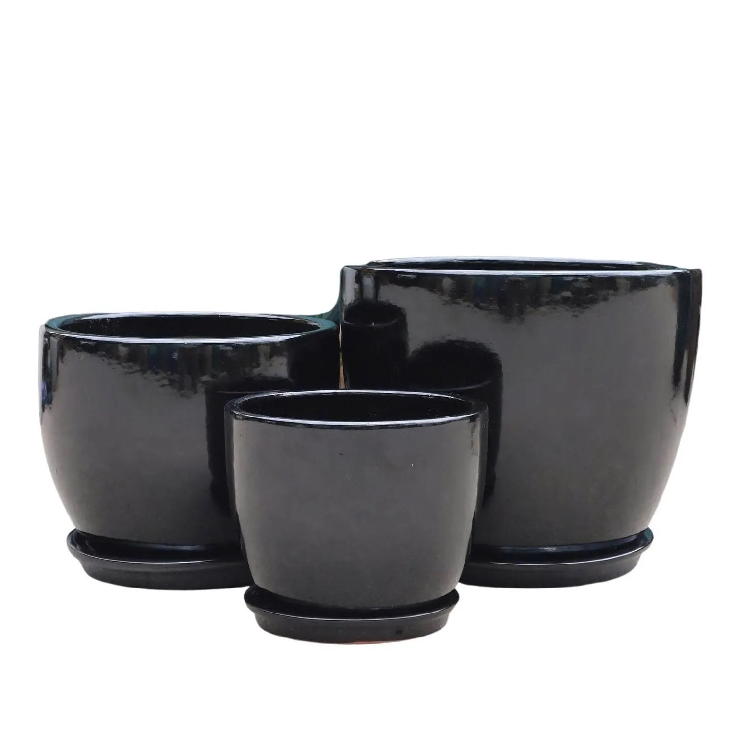 Donice Soller Shiny Black z podstawką komplet 3 szt.