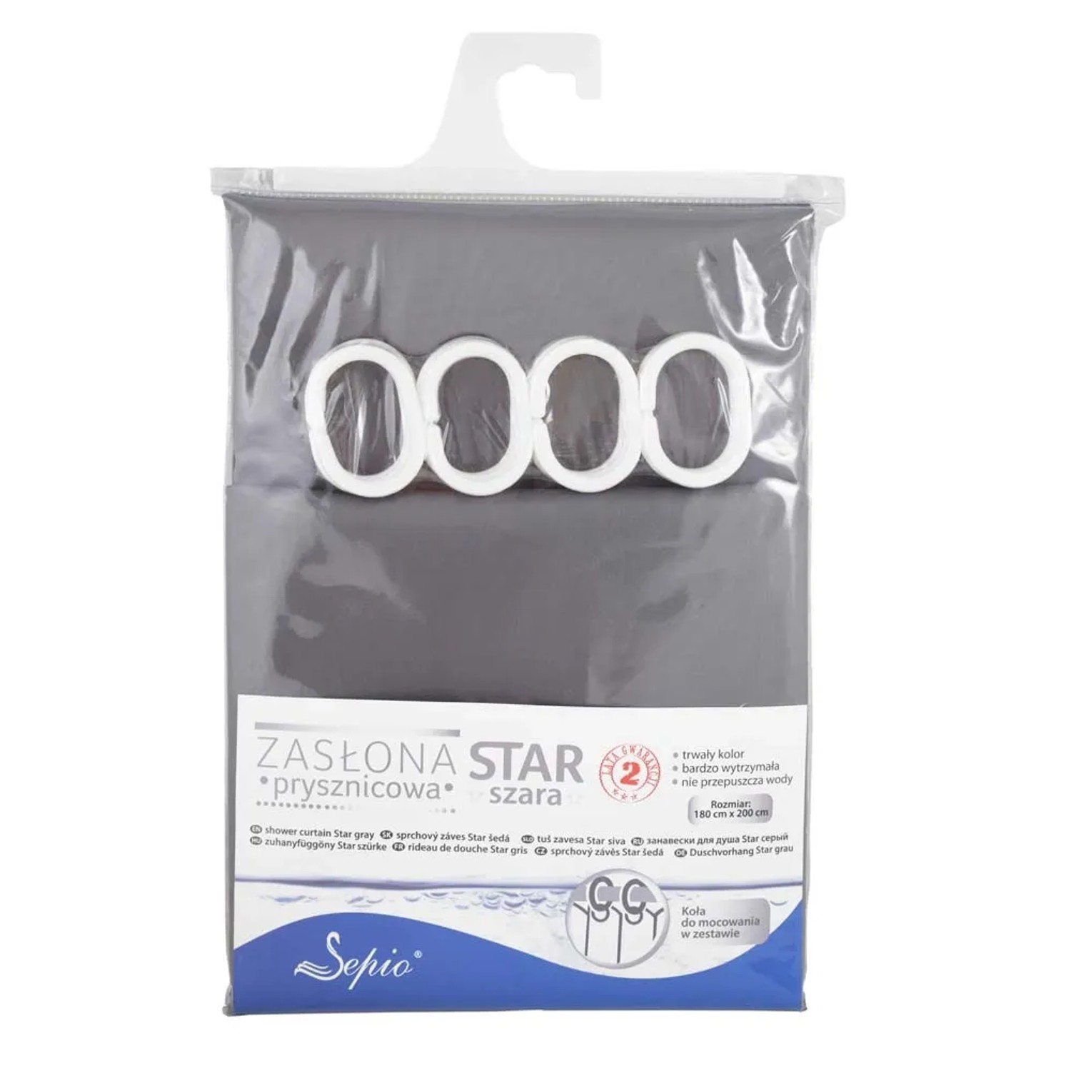 Sepio Zasłona prysznicowa Star szara 180 cm x 200 cm