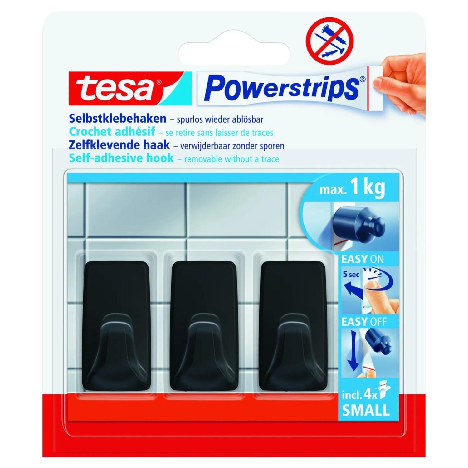 Tesa Haczyki Powerstip kwadratowe czarne 3 szt. S samoprzylepne