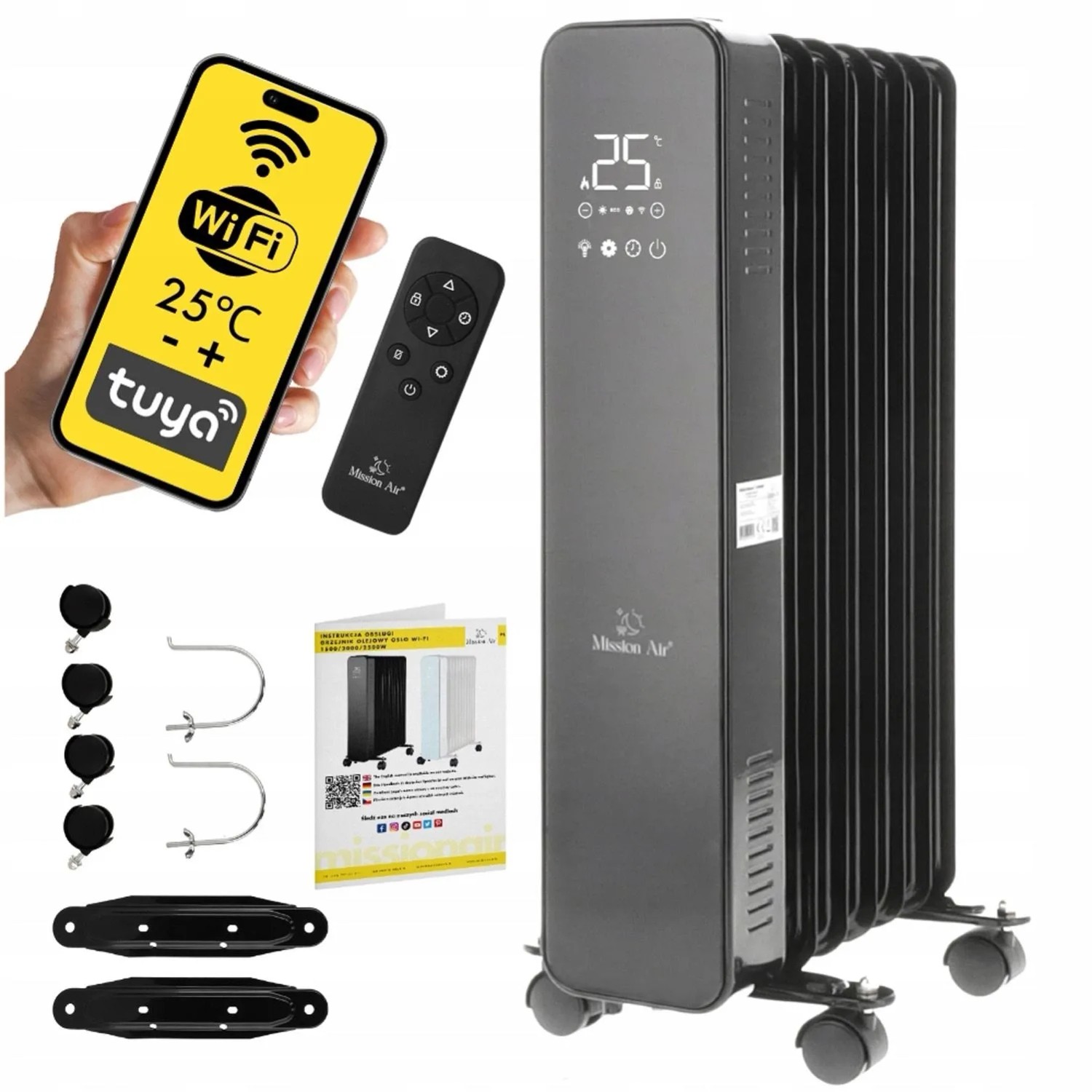 Mission Air Grzejnik olejowy Oslo czarny WiFi 1500W