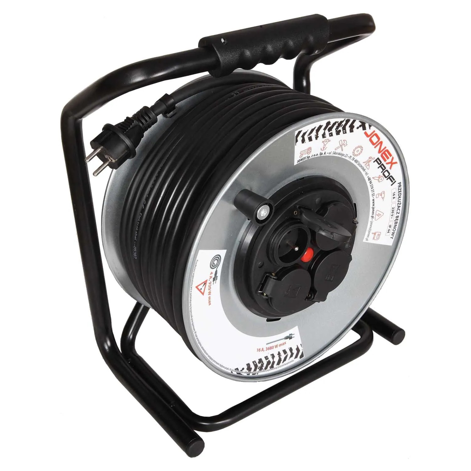 Jonex Przedłużacz bębnowy 4x2P+Z IP44 50 m. czarny