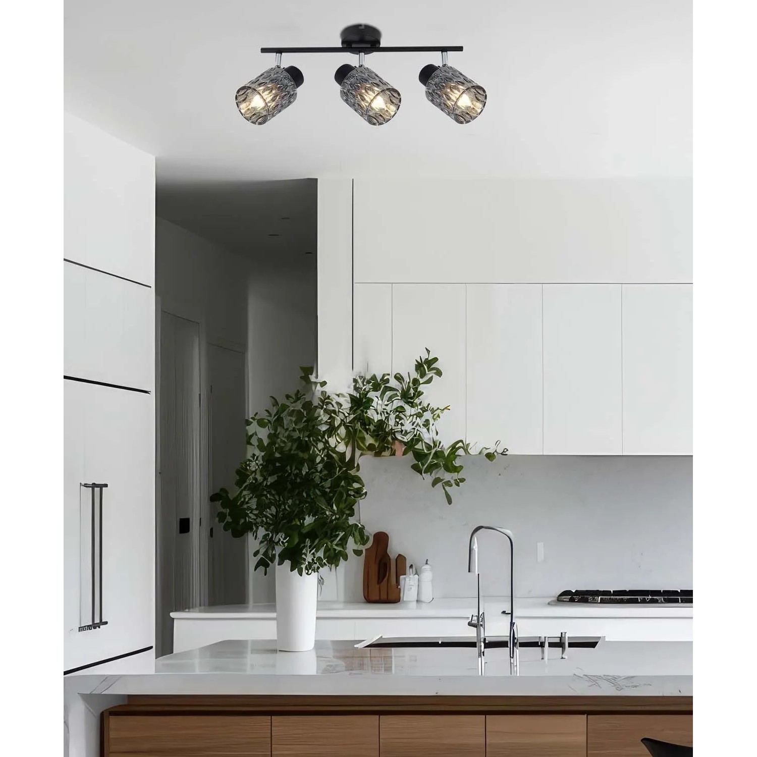 Candellux lampa sufitowa BILL listwa czarna 3xE27 40W klosz dymiony