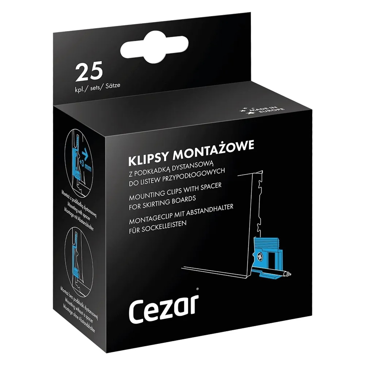 Cezar Klipsy montażowe do listew przypodłogowych + podkład, opak. 25 sztuk