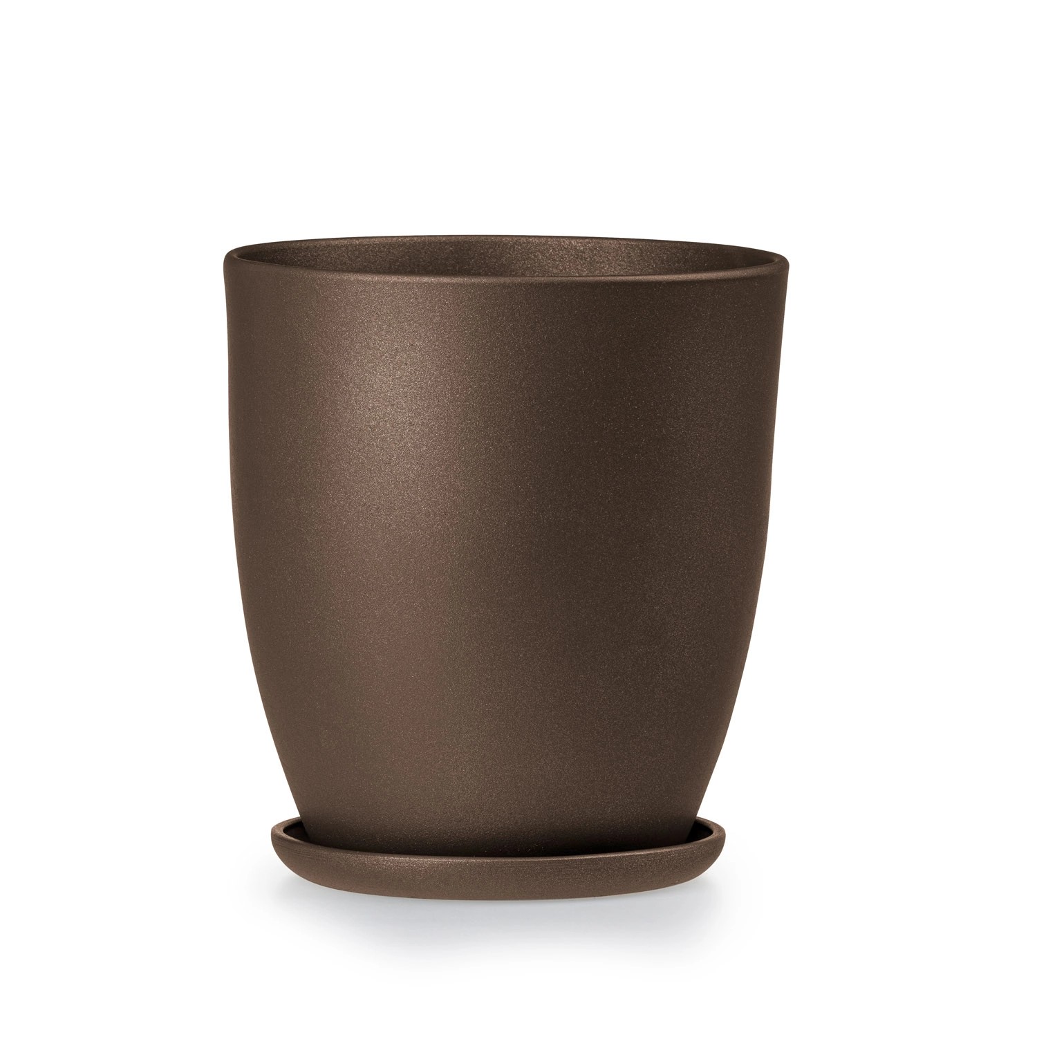 Doniczka z podstawką wysoka brąz - 13,5 cm