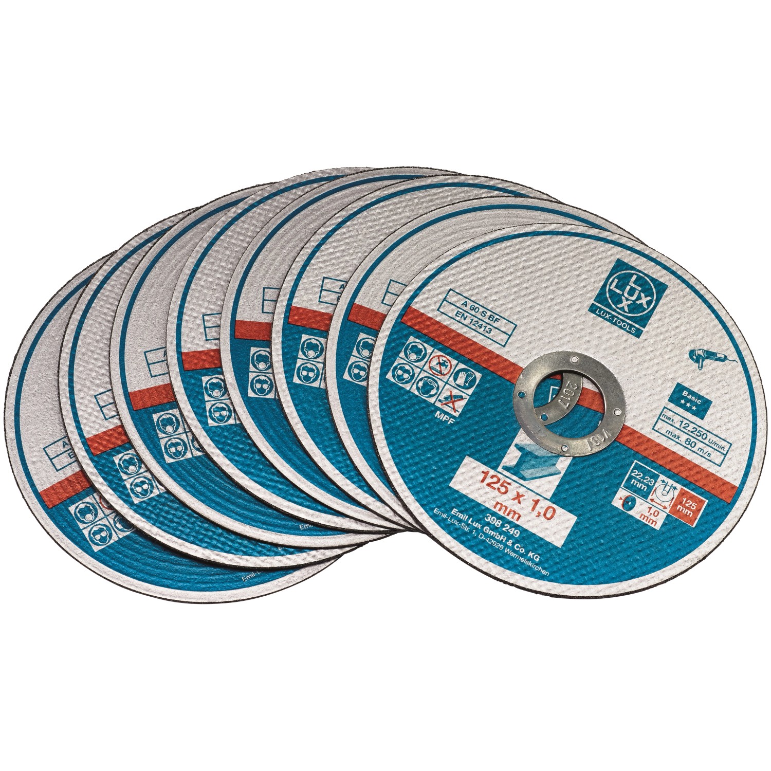 LUX-TOOLS Zestaw tarcz do cięcia metalu śr. 125 mm, 8-częściowy