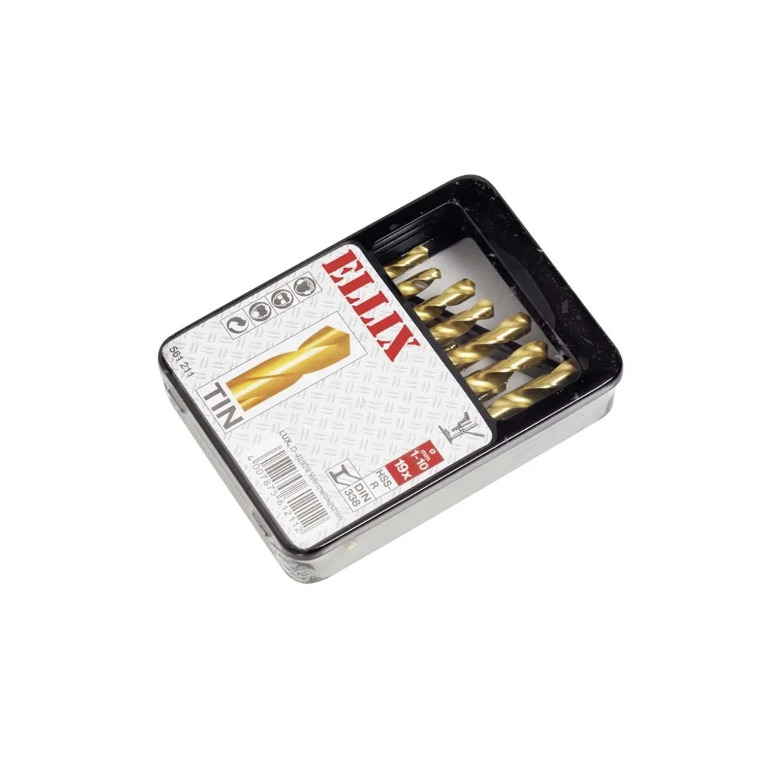 Ellix Zestaw wierteł TiN 1 mm - 10 mm 19-częściowy