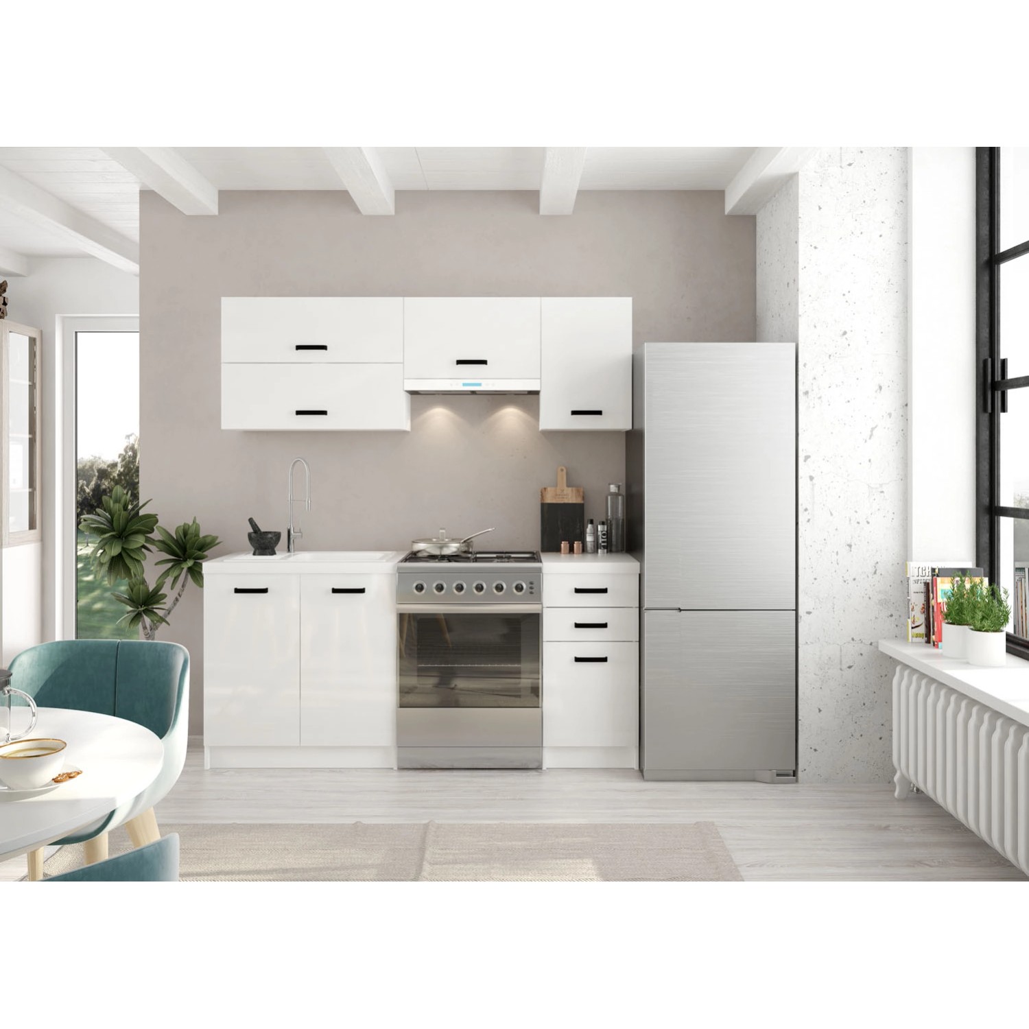 Defra Zestaw mebli kuchennych NAPOLI biel/czarny 180 cm 5 el.