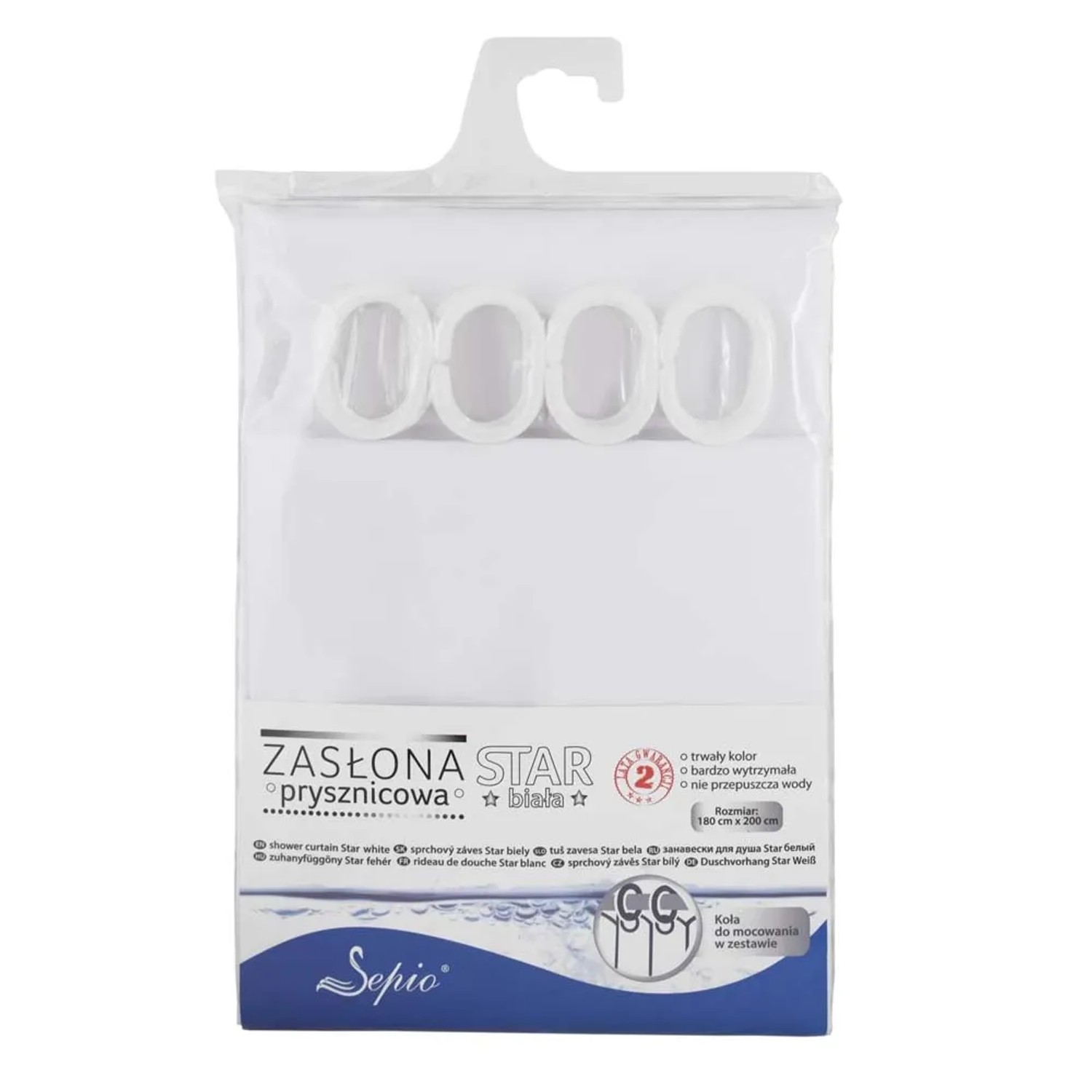 Sepio Zasłona prysznicowa Star biała 180 cm x 200 cm