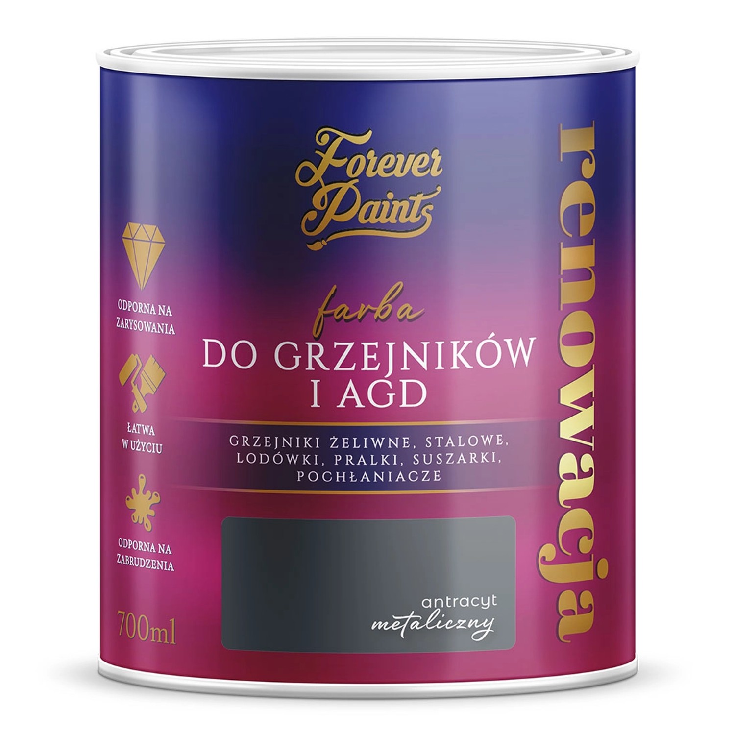 Farba Forever Paints do grzejników i AGD antracyt metaliczny 0,7L