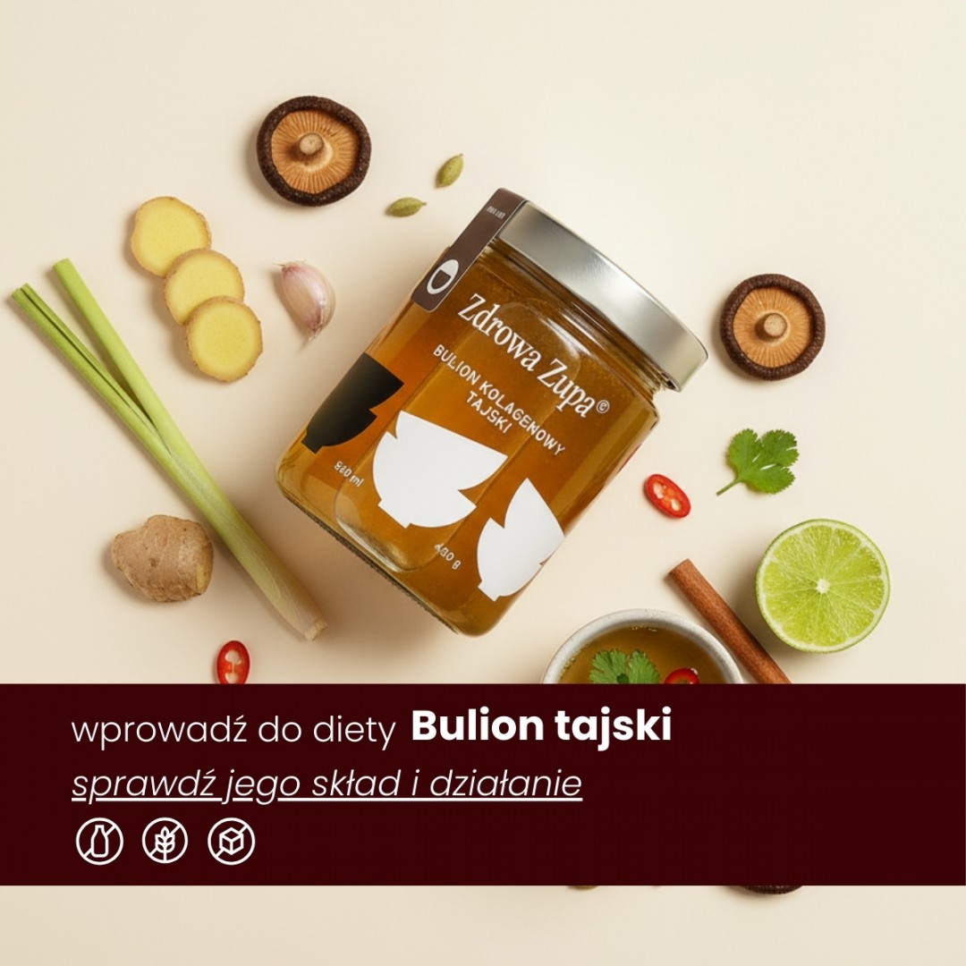 Bulion kolagenowy Tajski (długo gotowany, bez glutenu, bez laktozy, keto, czysty skład 540 ml, do lodówki)