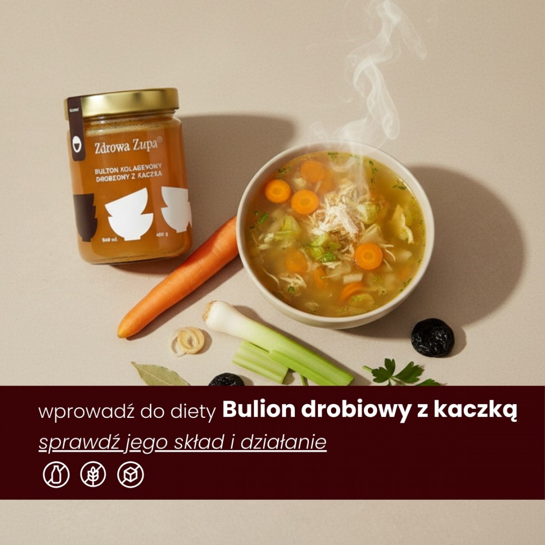 Bulion kolagenowy drobiowy z kaczką (KETO) (długo gotowany bulion, bez glutenu, bez laktozy, czysty skład 540 ml, do lodówki)