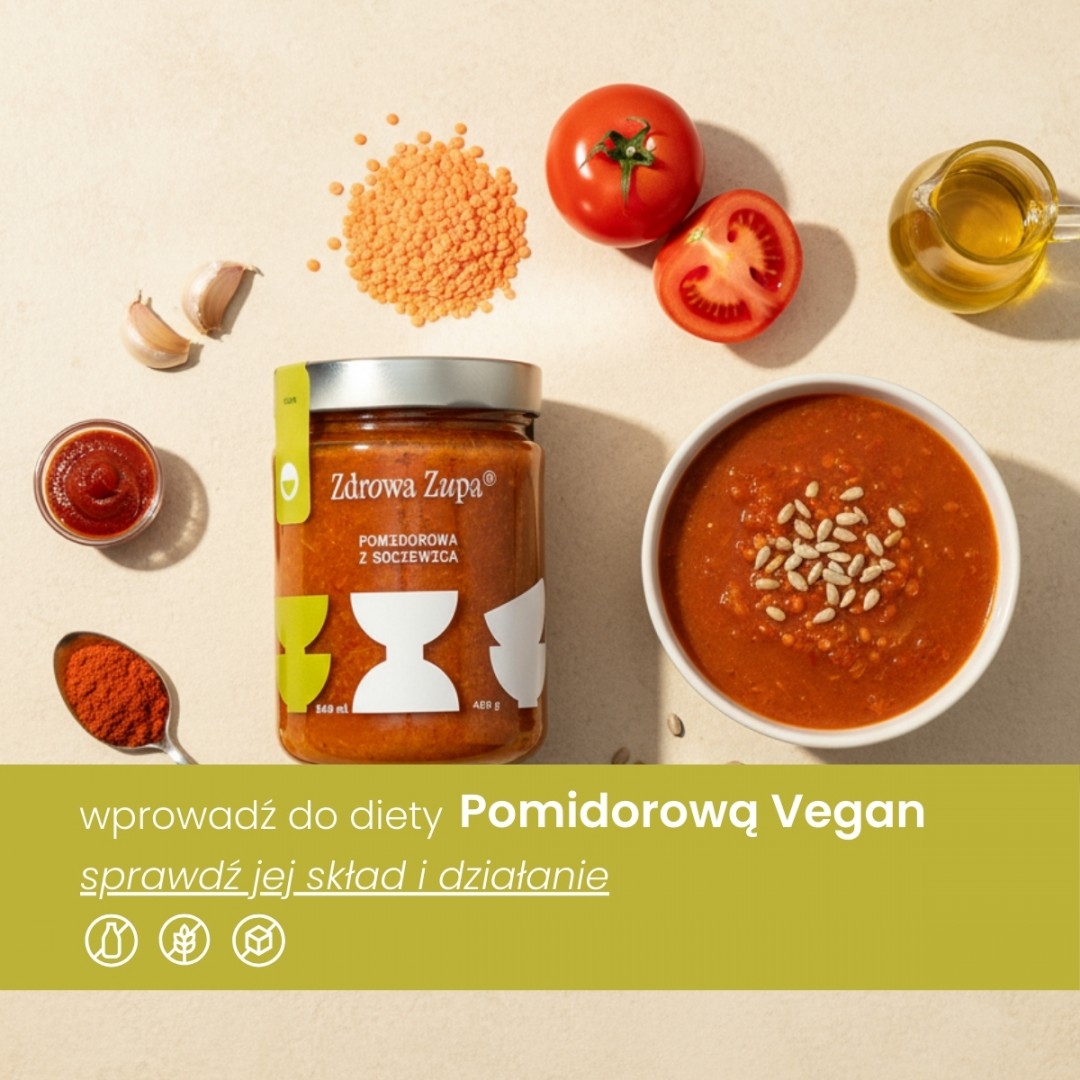 Pomidorowa z soczewicą (vegan, bez glutenu, bez laktozy, czysty skład 540 ml, do lodówki)