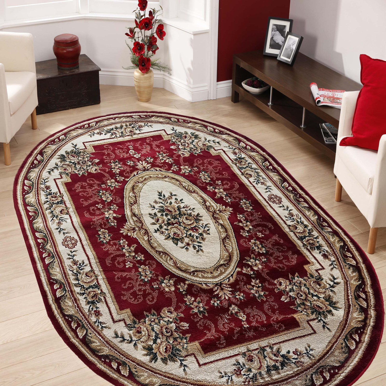 Dywan ekskluzywny czerwony Kashmir New 04 owalny