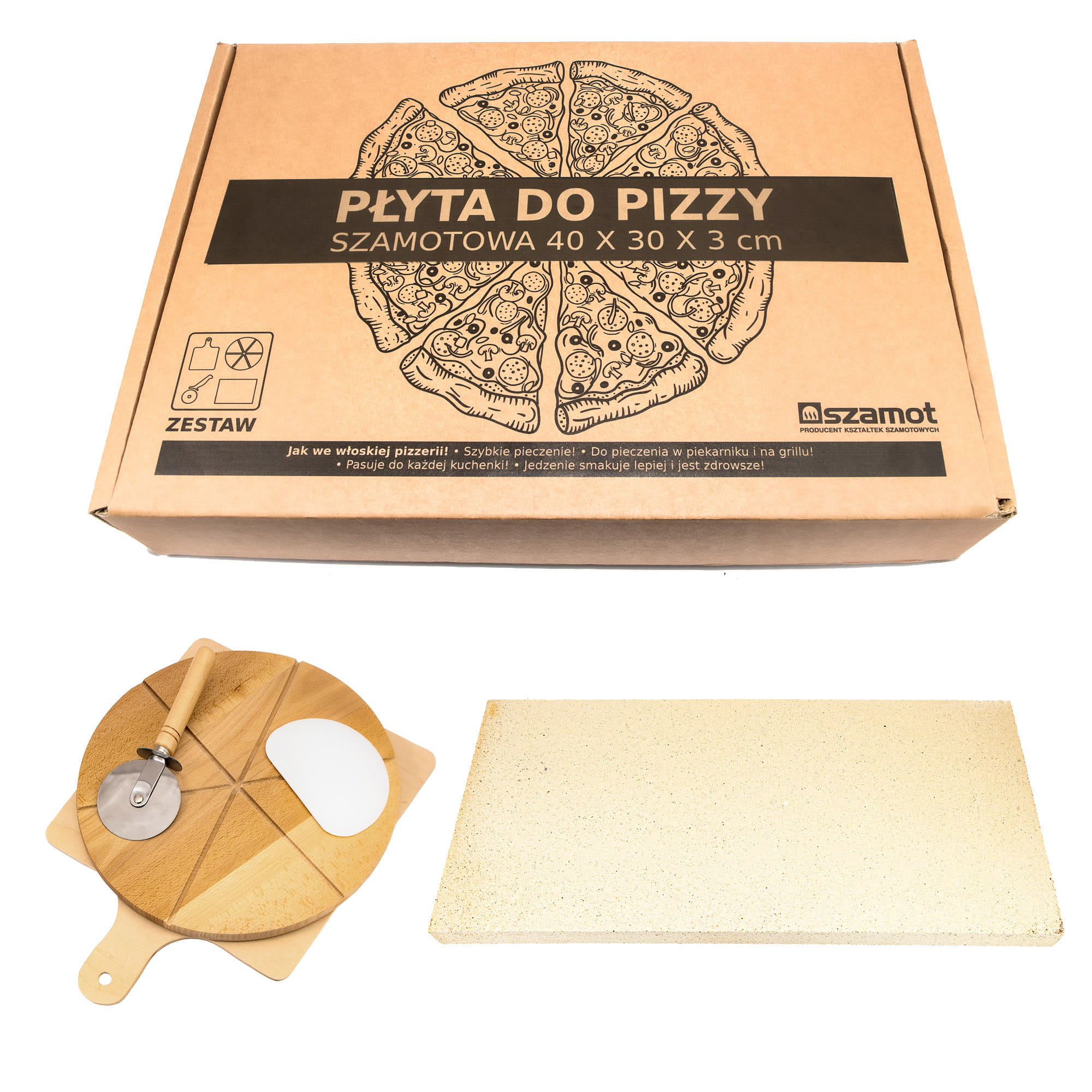 KAMIEŃ DO PIZZY 400X300X30 - ZESTAW