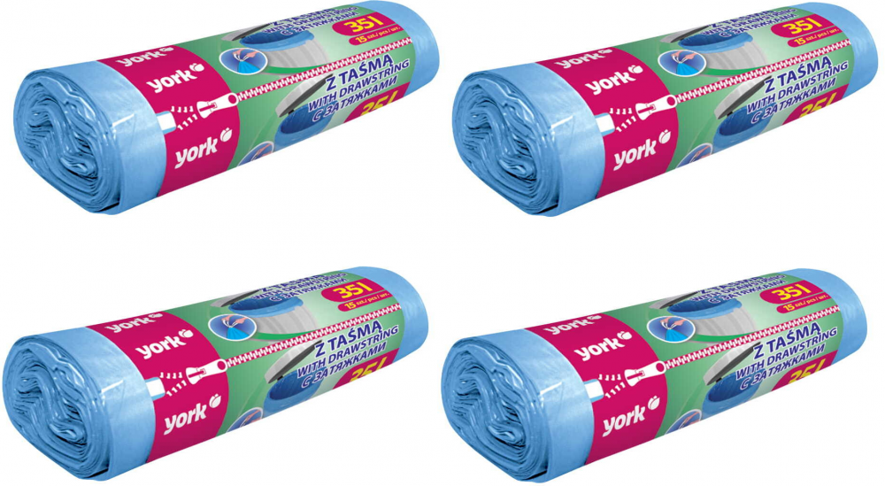 4x Worki na śmieci York, na odpady zmieszane, 35l, 15 sztuk, niebieski