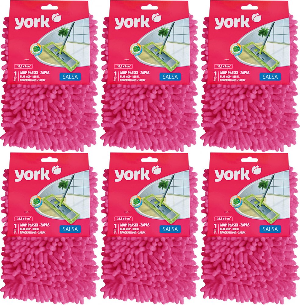6x Mop płaski z mikrofibry York Salsa, końcówka, mix kolorów