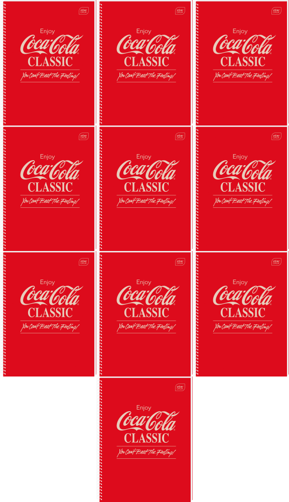 10x Kołozeszyt Interdruk Coca Cola, A4, w kratkę, 100 kartek, mix wzorów