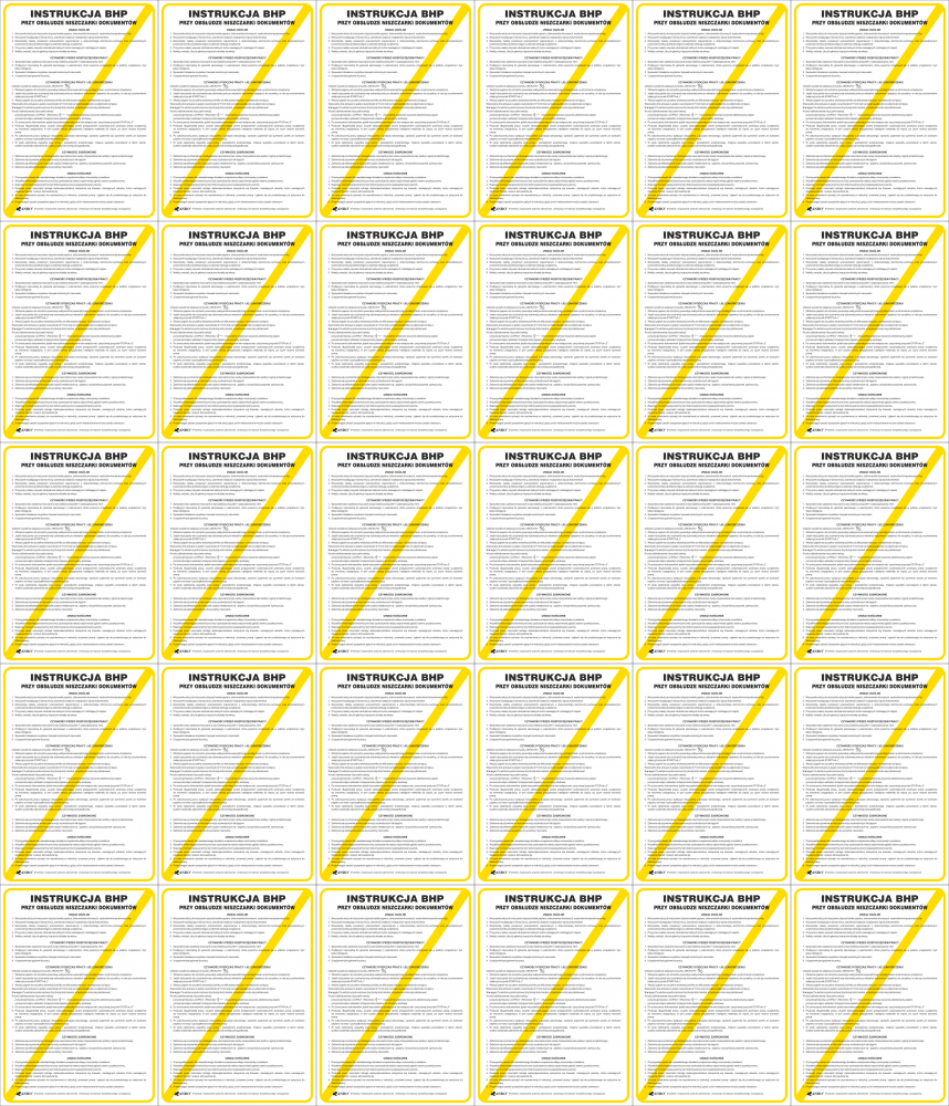50x Instrukcja BHP i PPOŻ Anro, "BHP przy obsłudze niszczarki dokumentów", 25x35cm
