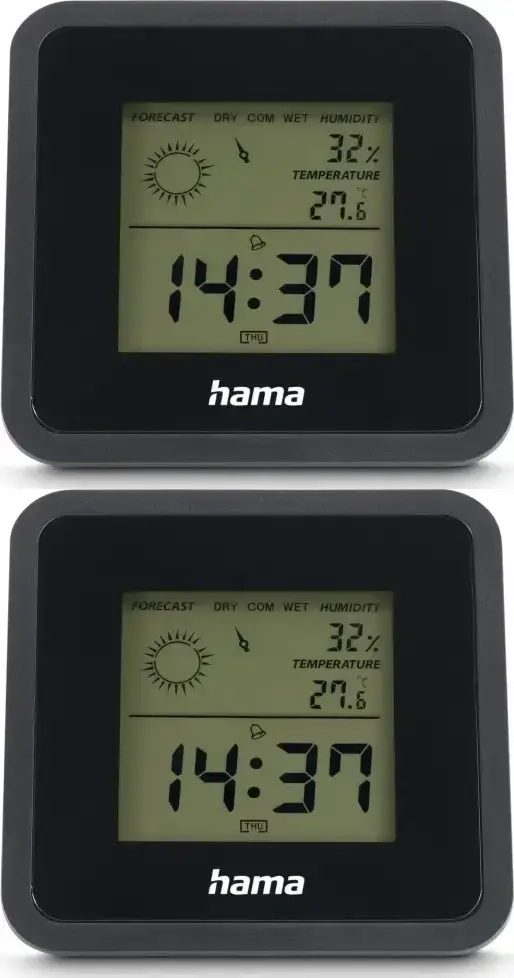 2x Termometr z higrometrem Hama Borneo, cyfrowy, do wnętrz, czarny