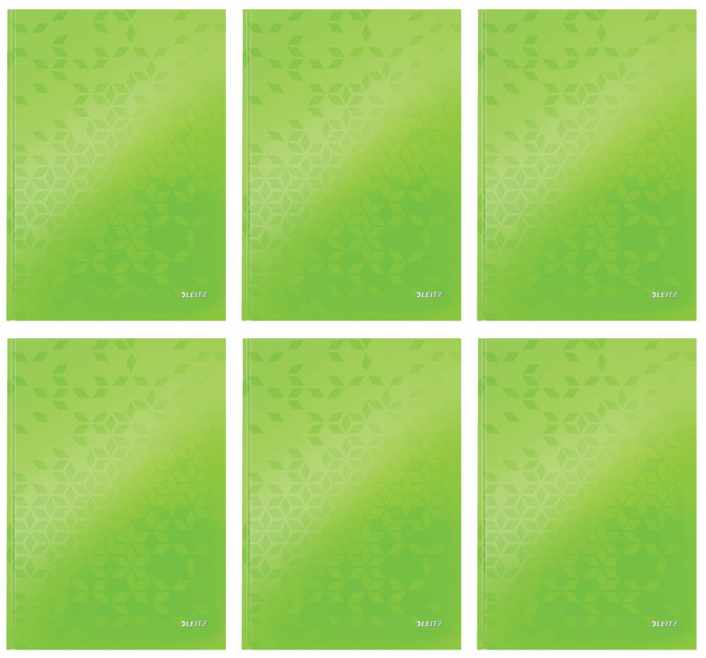 6x Brulion w kratkę Leitz Wow, A4, twarda oprawa, 80 kartek, zielony