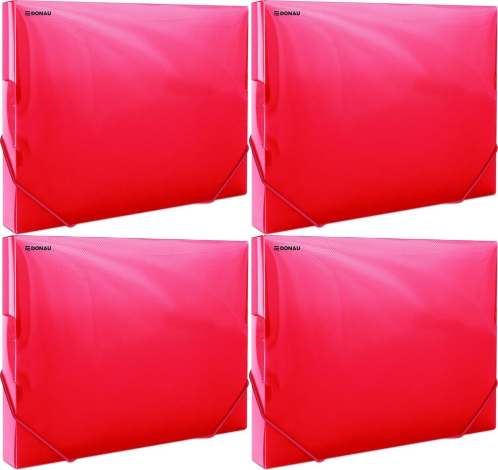 4x Teczka plastikowa z gumką poszerzana Donau, A4, 700μm, 300 kartek, czerwony