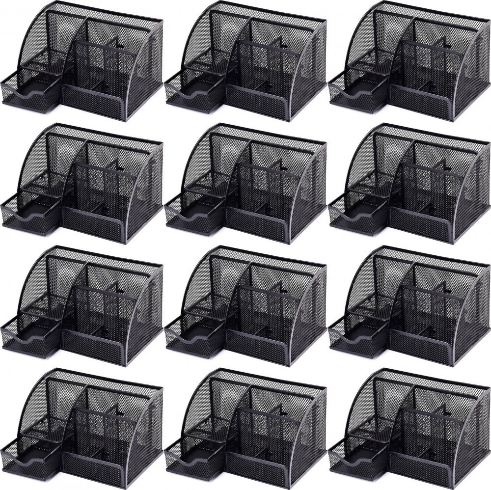 12x Przybornik na biurko Office Set, 7 przegród, 220x140x130mm, czarny