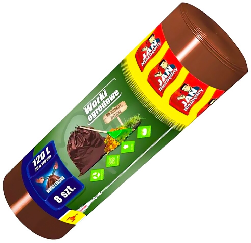 Worki na śmieci Jan Niezbędny, z taśmą, na odpady zielone, 120l, 8 sztuk, brązowy