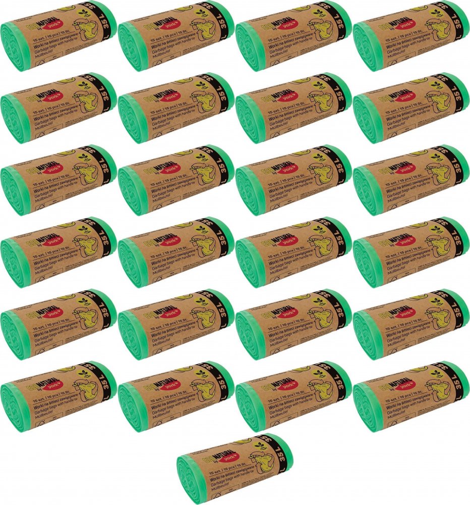 25x Worki na śmieci Eco Natural by York, na odpady zmieszane, 35l, 15 sztuk, zielony