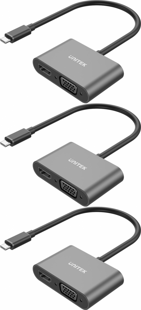 3x Adapter USB C Unitek, na HDMI 4K i VGA FullHD, szary
