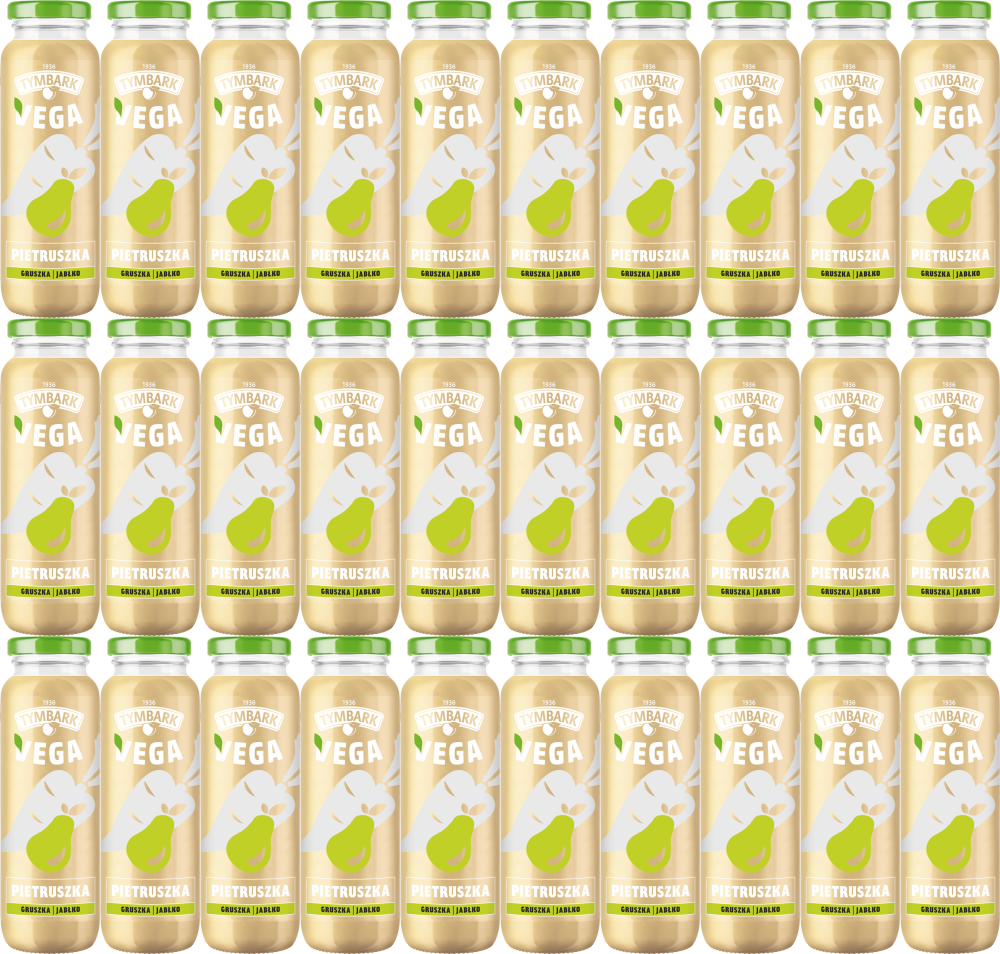 30x Sok warzywno-owocowy Tymbark Vega, pietruszka/gruszka/jabłko, bez cukru, butelka szklana, 0.25l