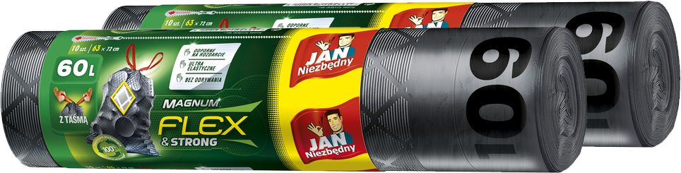 2x Worki na śmieci Jan Niezbędny Magnum Flex&Strong, z taśmą, na odpady zmieszane, 60l, 10 sztuk, grafitowy