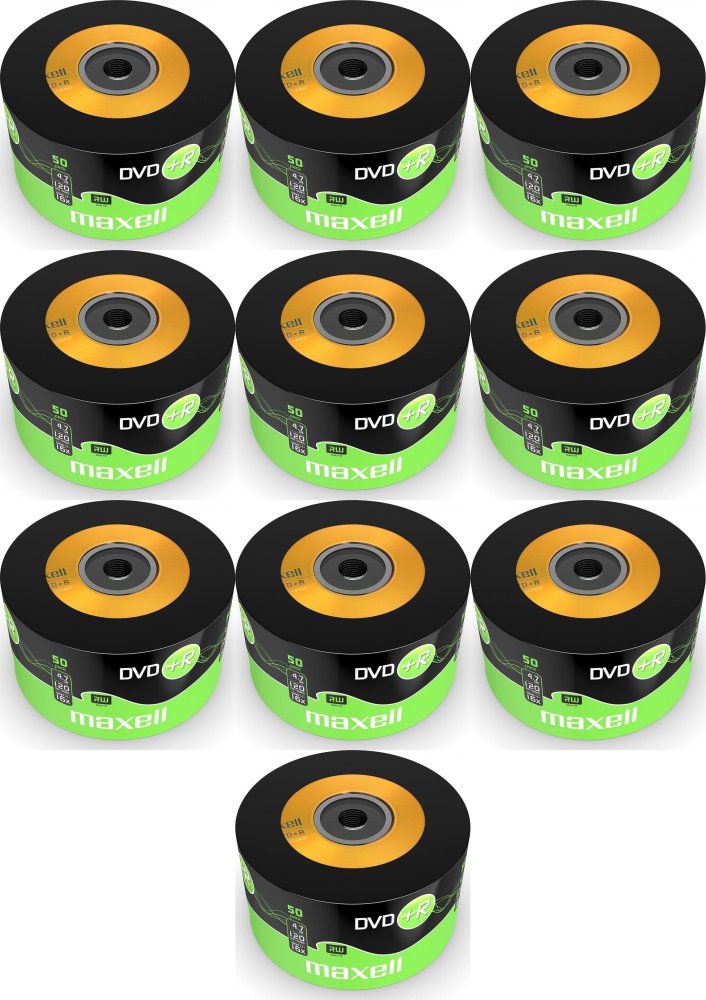 10x Płyta DVD+R Maxell, do jednokrotnego zapisu, 4.7 GB, cake box, 50 sztuk