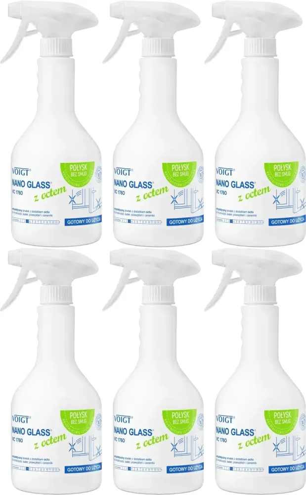 6x Płyn do mycia szyb Voigt Nano Glass VC176, z octem, 600ml