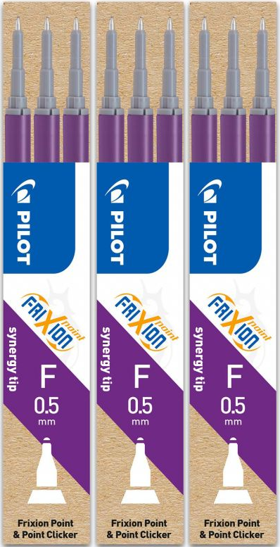 3x Wkład do cienkopisu wymazywalnego Pilot Frixion Point, 0.5 mm, 3 sztuki, fioletowy