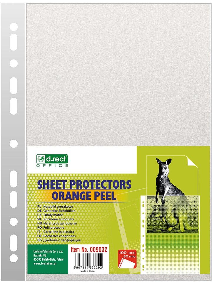 Koszulki groszkowe D.Rect, A4, 30μm, 100 sztuk, transparentny