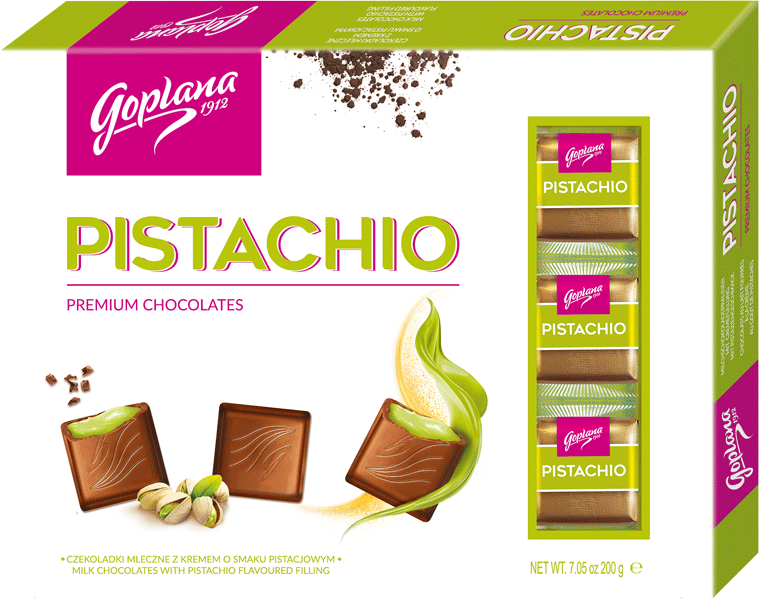 Bombonierka Goplana Pistachio Czekoladki z klasą, pistacjowy z nadzieniem alkoholowym, 200g