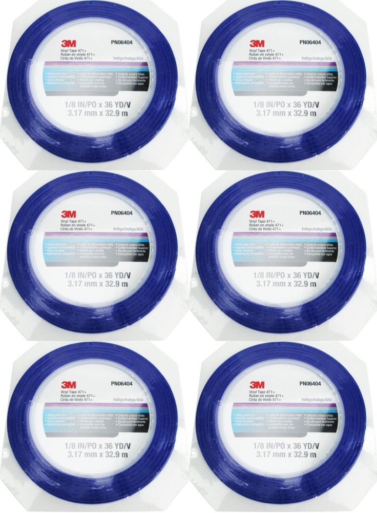 6x Taśma maskująca cienkoliniowa 3M 471+, 3.17mm x 32.9m, niebieski