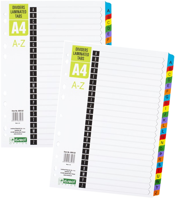 2x Przekładki do segregatora D.Rect, kartonowe, alfabetyczne, A4, 24 karty, mix kolorów