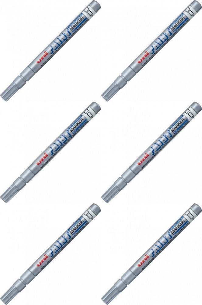 6x Marker olejowy Uni PX-21, okrągła, 1.2 mm, srebrny