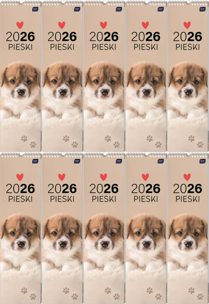 10x Kalendarz ścienny 2026, Interdruk, paskowy, 13.5x50cm, miesięczny, Psy