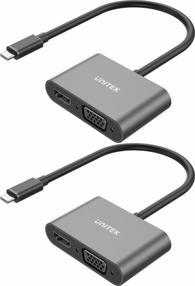 2x Adapter USB C Unitek, na HDMI 4K i VGA FullHD, szary