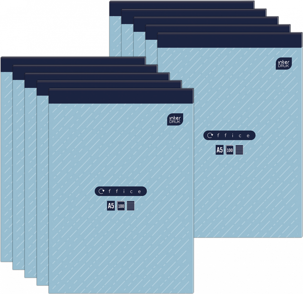 10x Blok biurowy w linie Interdruk, A5, 100 kartek, mix wzorów