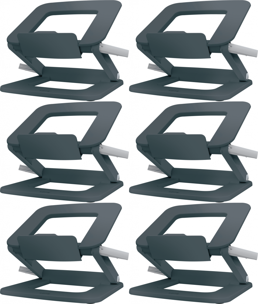 6x Podstawka pod laptopa Leitz Ergo, 80% plastiku z recyklingu, 258x45x253mm, ciemnoszary