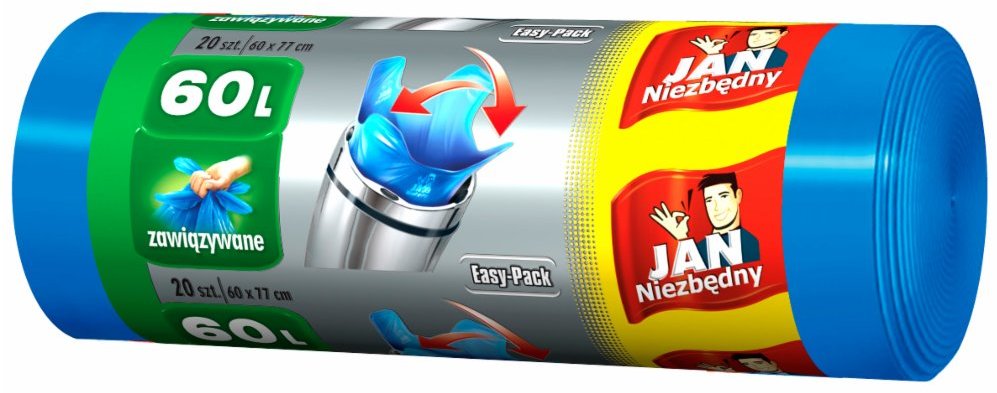 Worki na śmieci Jan Niezbędny Easy Pack, na odpady zmieszane, 60l, 20 sztuk, niebieski