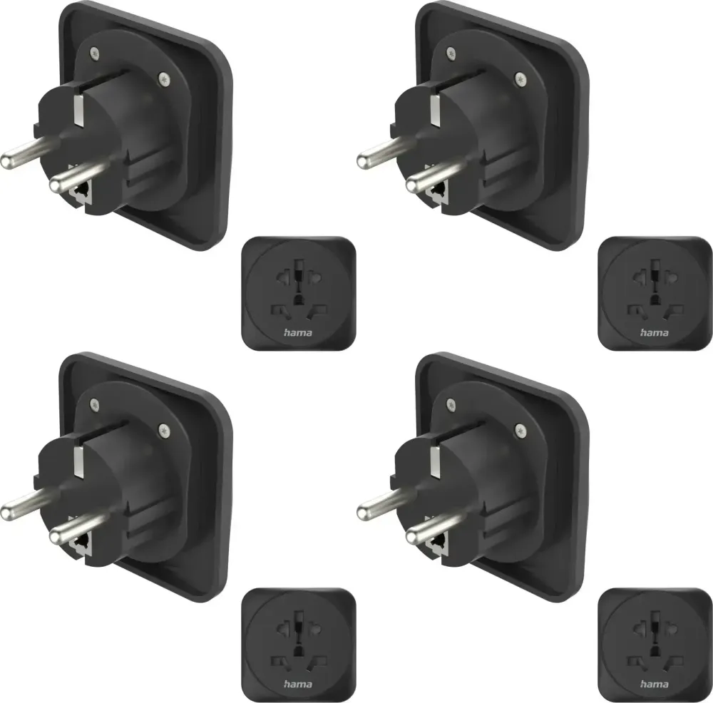 4x Adapter podróżny Hama, gniazdo uniwersalne -> wtyk EU, czarny